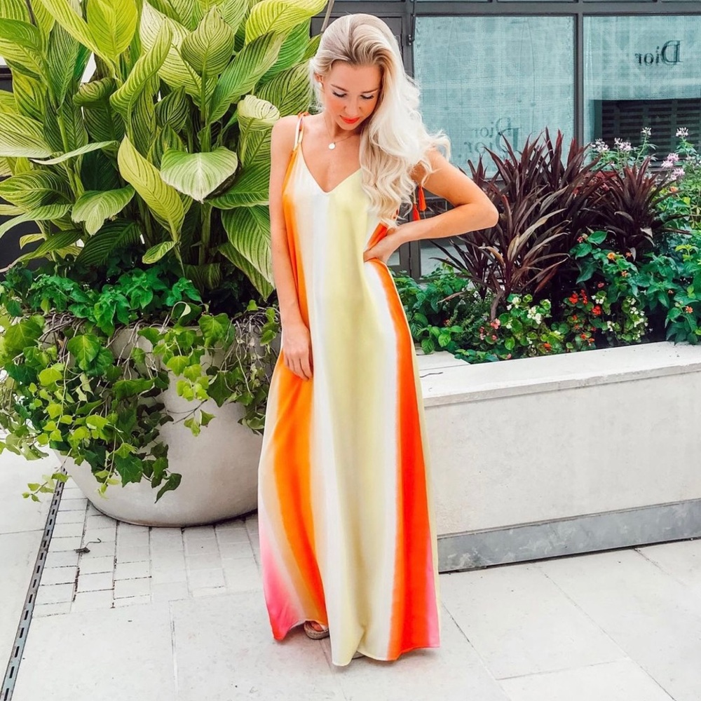 Colorful satin maxi dress